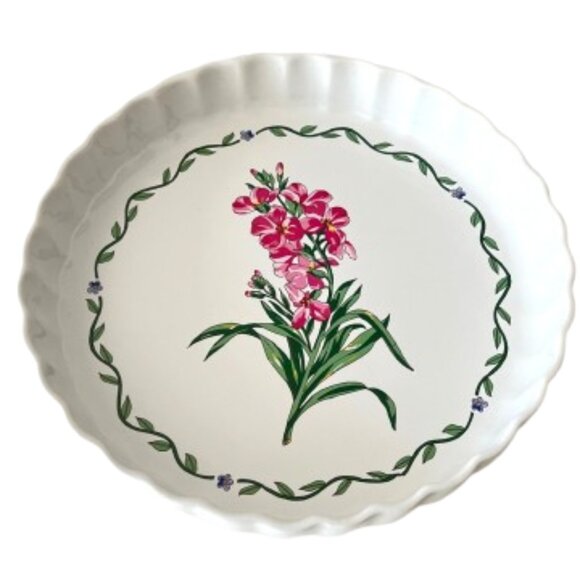Vintage Ceramic  Fluted Quiche Pie Terrace Blossoms Pattern, 10" - Picture 3 of 14